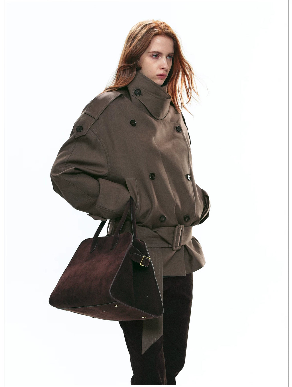 French Vintage Double-Breasted Cropped Trench Jacket