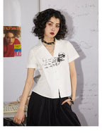Rock Print Pleated Short Sleeve Shirt