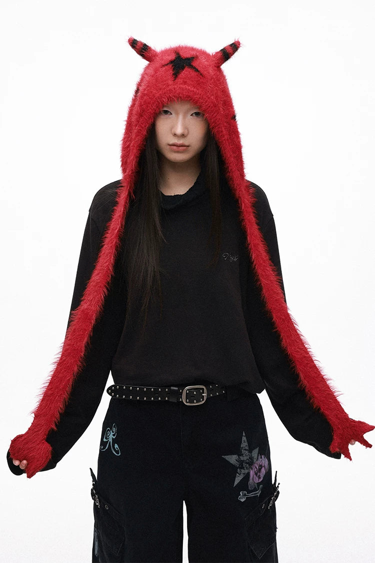 Grotesque Faux Mink Snail Star Knit Beanie