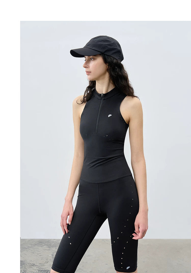 Summer Slim-Fit Hooded Mesh Panel Vest with Mini Stand Collar
