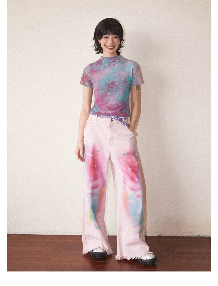 Galaxy Print Stretch Mesh T-Shirt