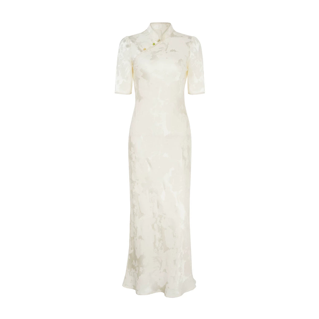 Jacquard Bias-Cut Mid-Sleeve Cheongsam Dress