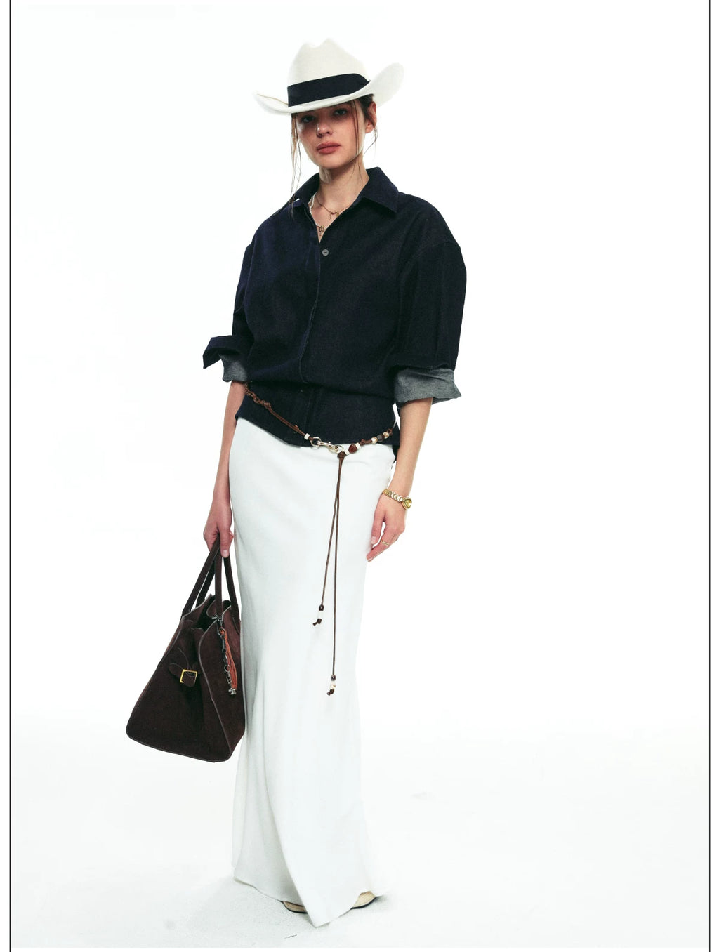 French-Inspired Slim-Fit Cropped Denim Shirt