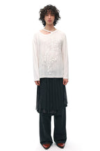 Semi-Sheer Printed Fitted Knit Long Sleeve T-Shirt