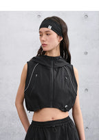 Women’s Summer Slim-Fit Cropped Hooded Functional Vest with Patchwork