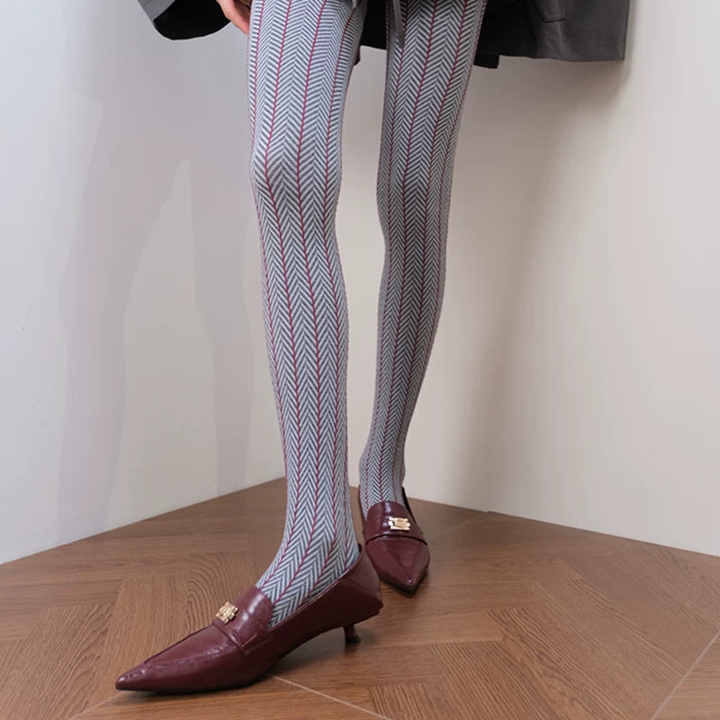 Designer Runway Red Stripe Panel Tights Main image