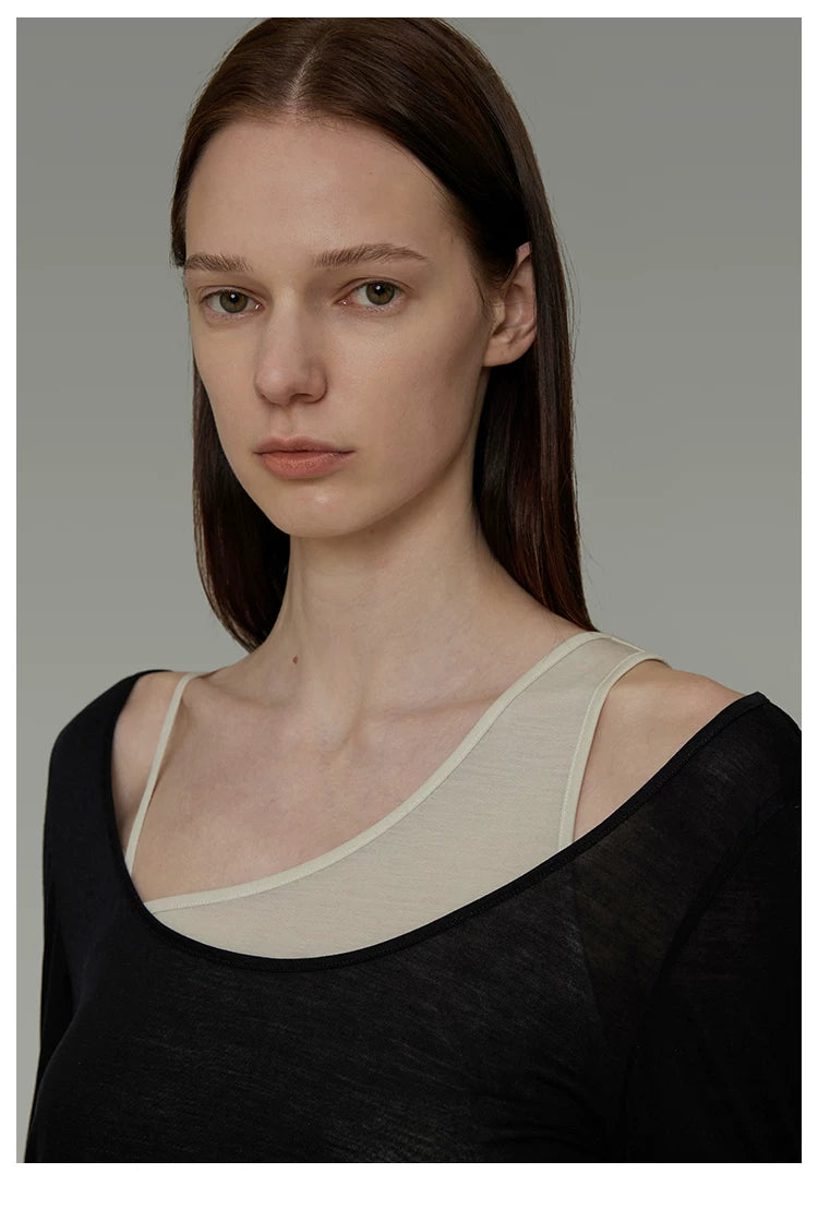 Asymmetric Faux Two-Piece Knit Top