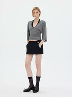 V-Neck Batwing Sleeve Waist-Cinching Knit Top