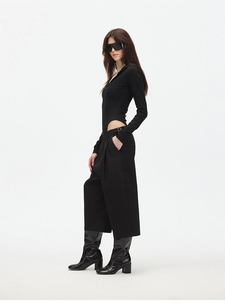 Hooded Stretch Knit Bodysuit with Hidden Zipper