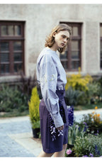 Purple Petal-Shaped High-Waist Loose Shorts