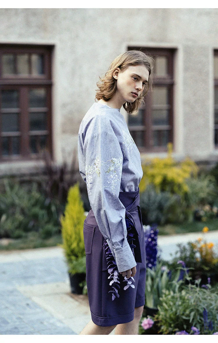 Purple Petal-Shaped High-Waist Loose Shorts