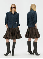Layered Voluminous Taffeta Midi Skirt