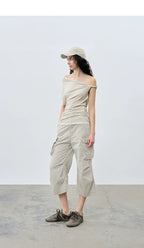 Summer Loose Casual One-Shoulder Asymmetrical Ruched T-Shirt