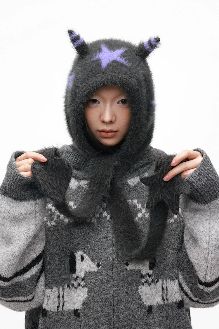 Grotesque Faux Mink Snail Star Knit Beanie