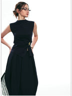 French-Inspired Slim-Fit Sleeveless Twist Top Set