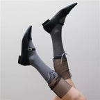 Quiet Luxury Ribbed Crew Socks with Sheer Mesh Cuffs