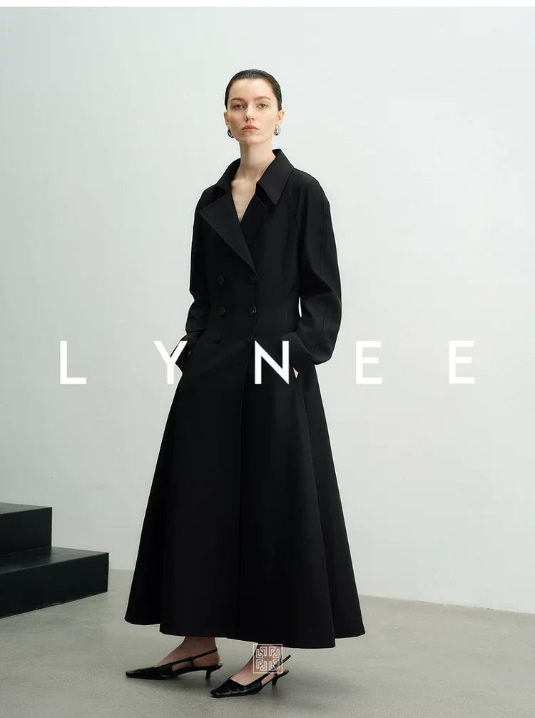 A-Line Hem Waist-Cinching Wool Trench Coat