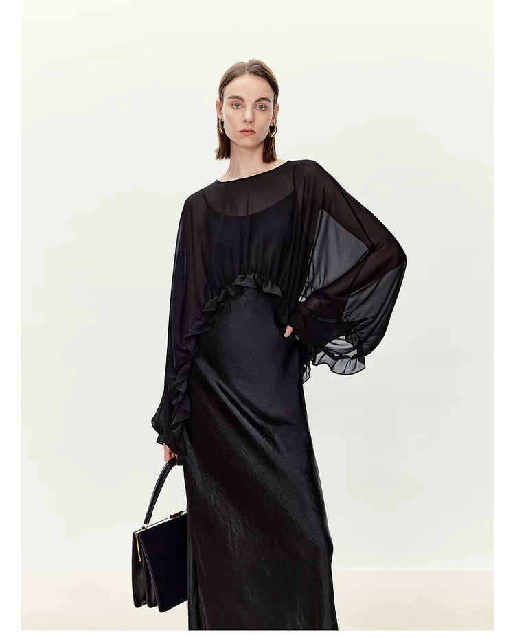 Versatile Sheer Chiffon Textured Ruffle Top
