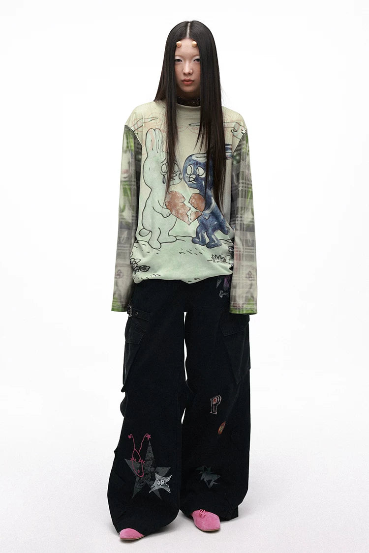 Sad Bunny Graphic Ribbed Long Sleeve T-Shirt – Dreamcore Style