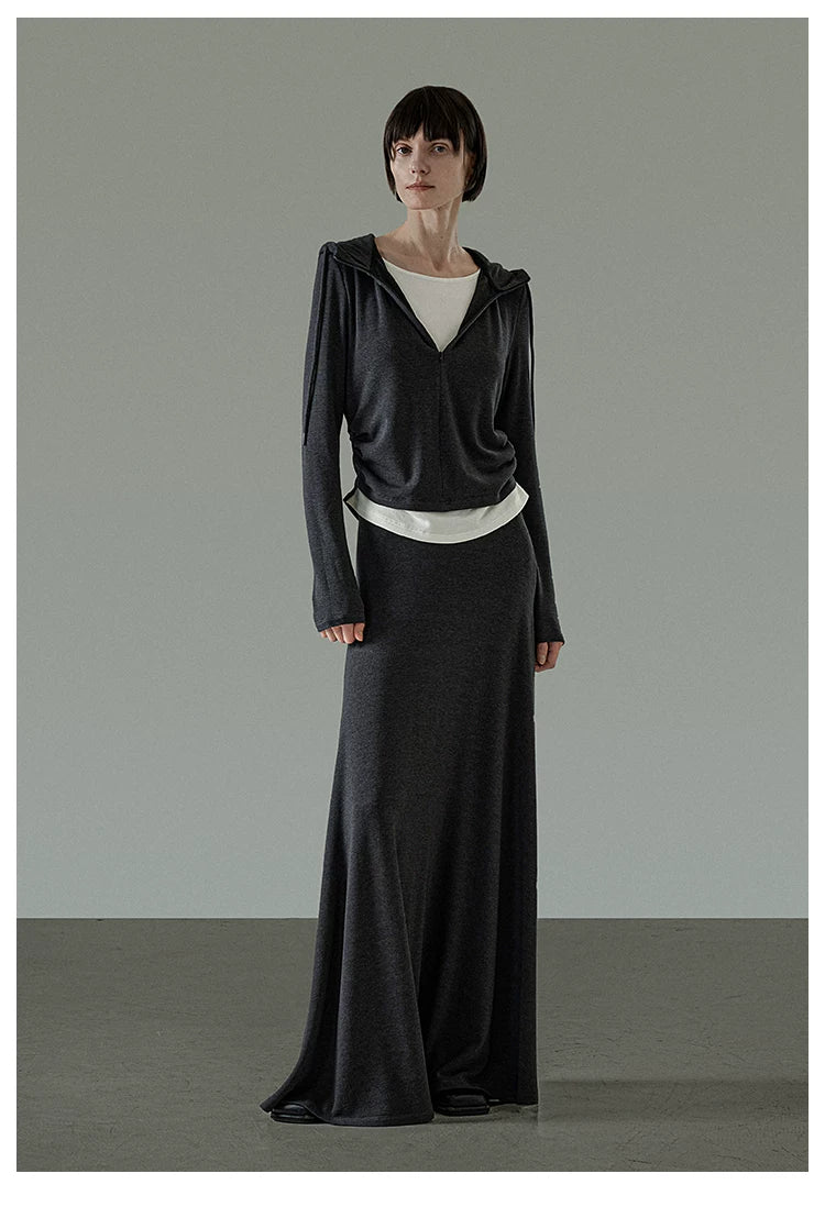 Spring Loose-Fit Slim Flowy Maxi Skirt