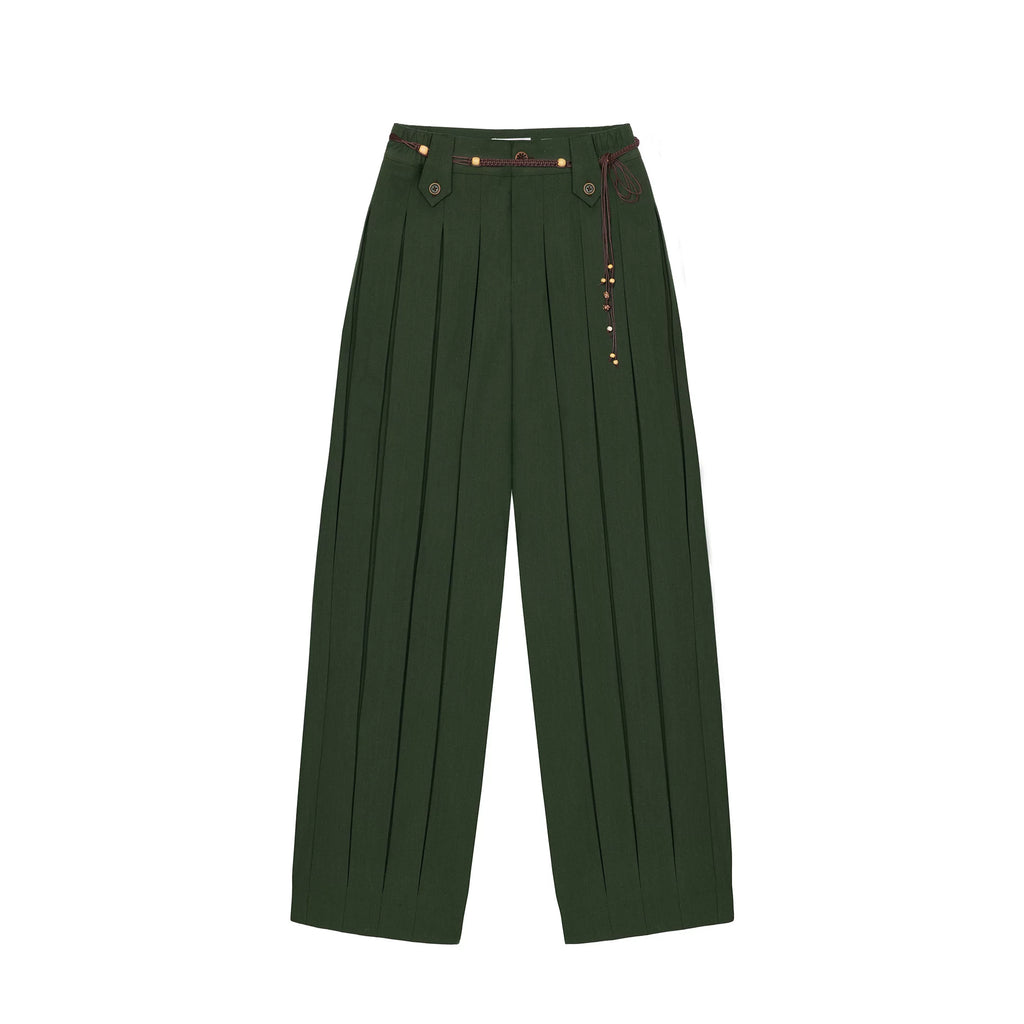 Vintage Dark Green Pleated Jogger Pants