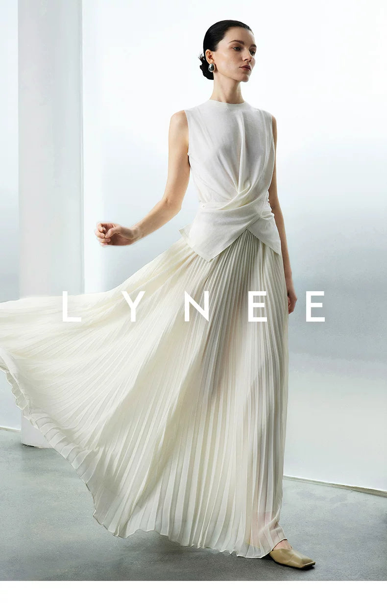Elegant Chiffon Pleated A-Line Maxi Skirt