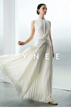 Elegant Chiffon Pleated A-Line Maxi Skirt