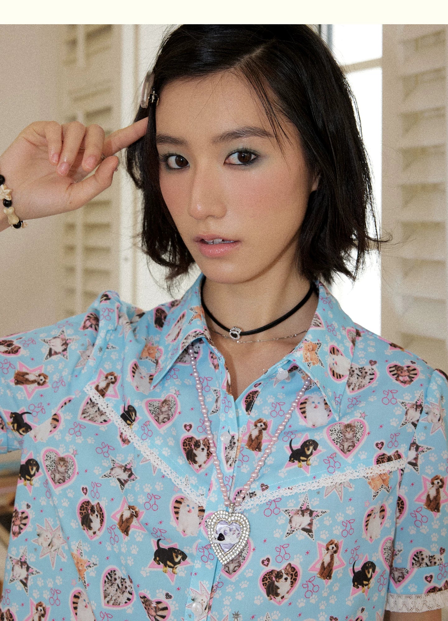 Playful Pet Lace Trim Short Sleeve Shirt