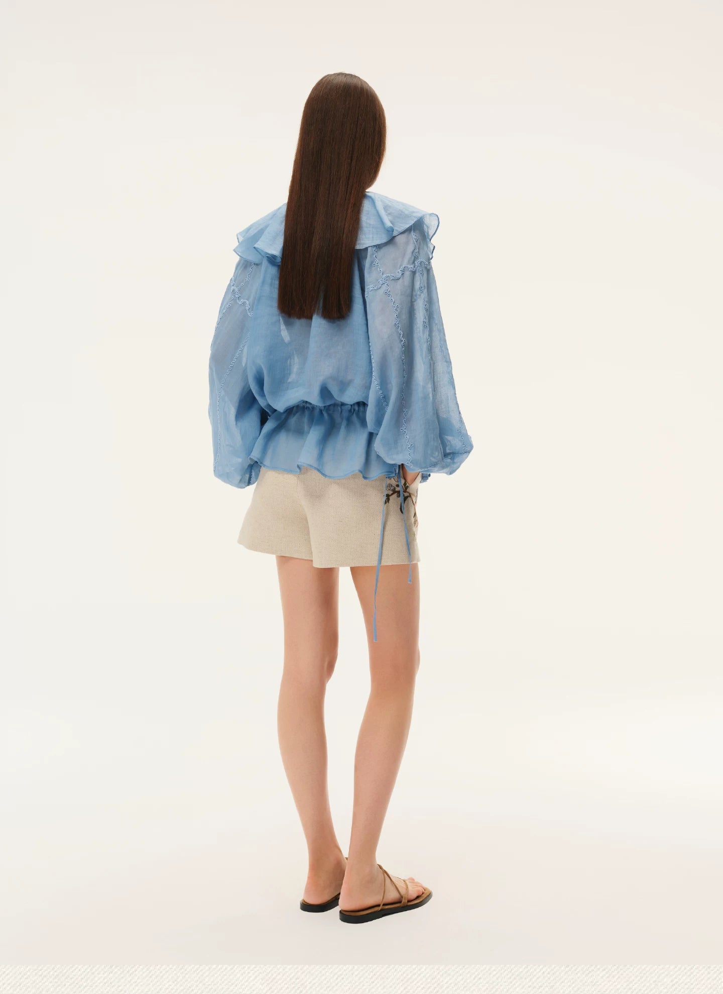 Embroidered Ruffle Collar Blouse