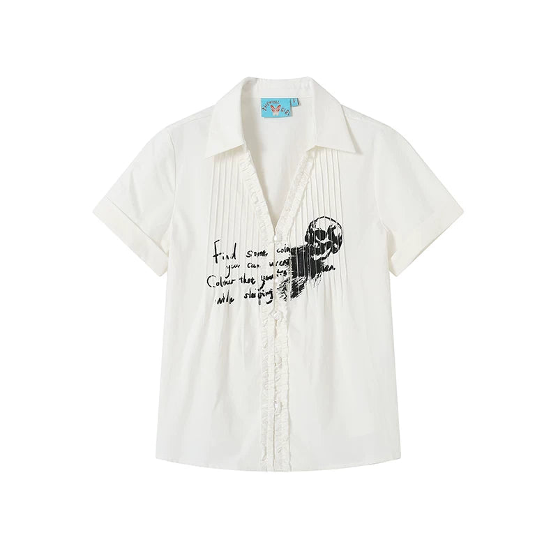 Rock Print Pleated Short Sleeve Shirt