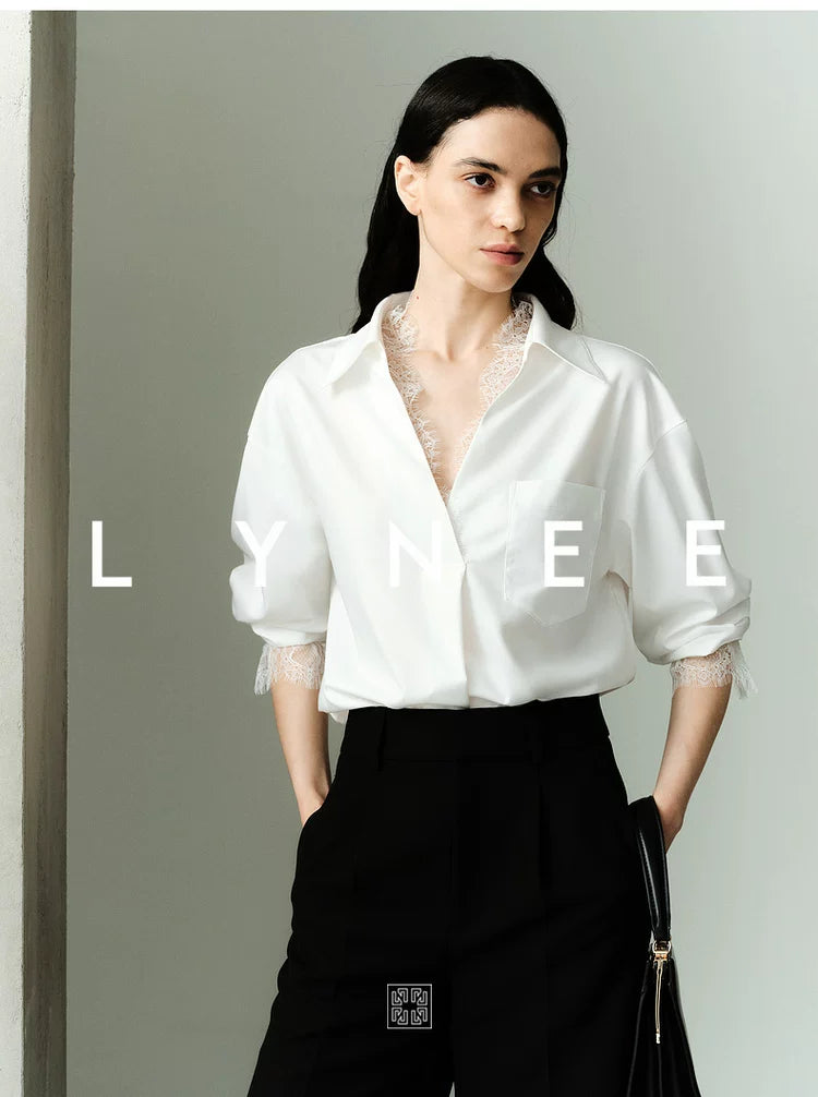 Elegant Lace Trim V-Neck Blouse