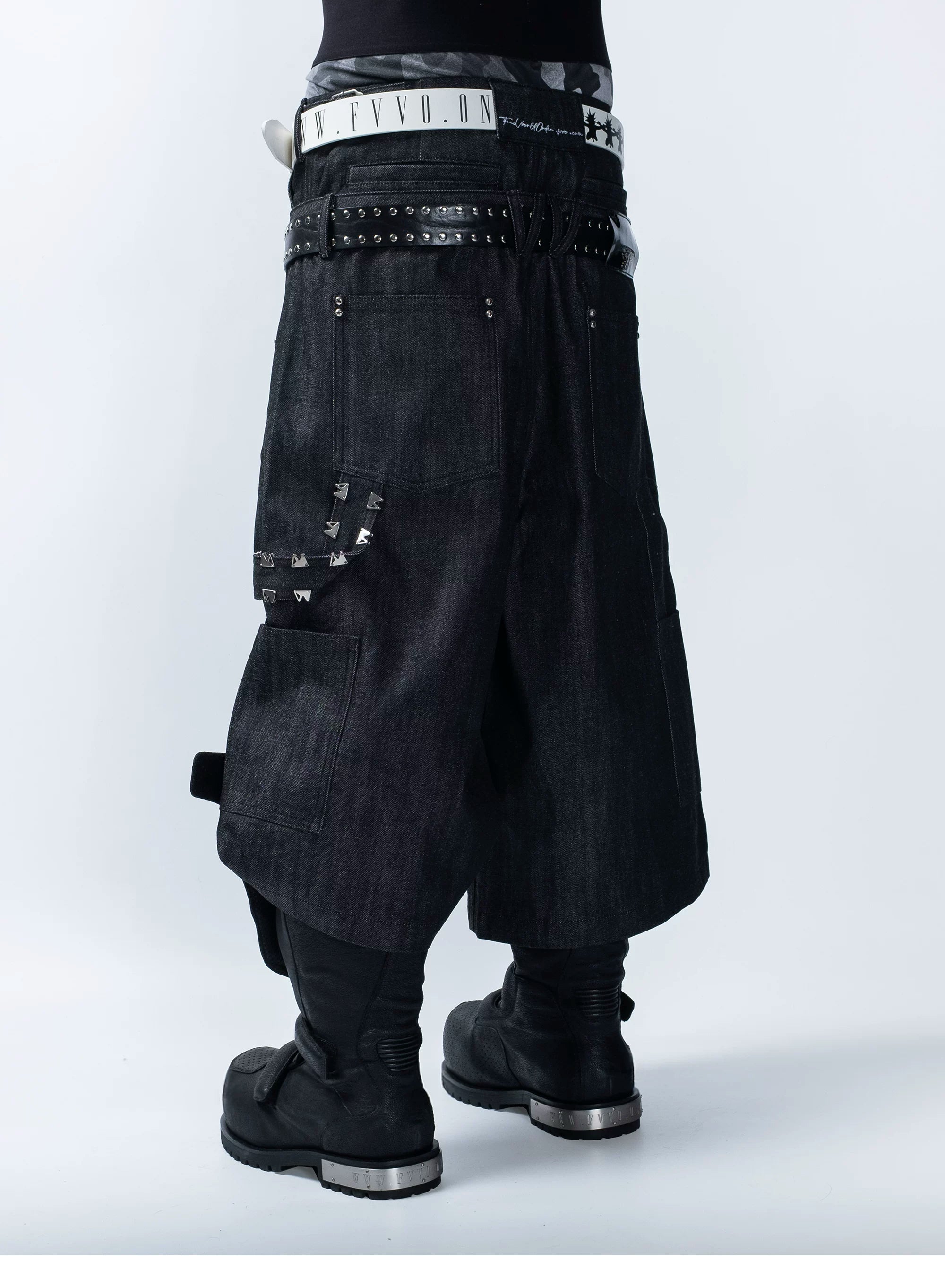 FVVO PunkFreeGuys Patch & Stud Cropped Pants