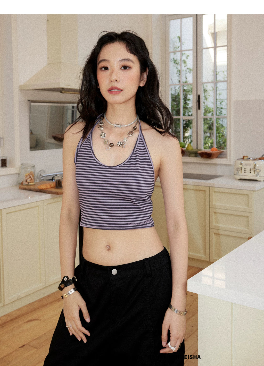 NANA Collaboration Halter Camisole Layered Off-Shoulder Two-Piece T-Shirt