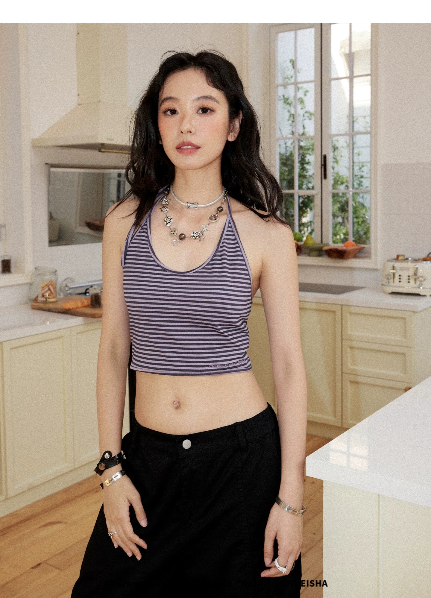 NANA Collaboration Halter Camisole Layered Off-Shoulder Two-Piece T-Shirt