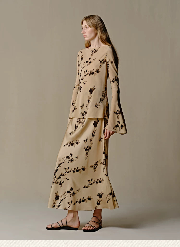 Mulberry Silk Floral Midi Skirt