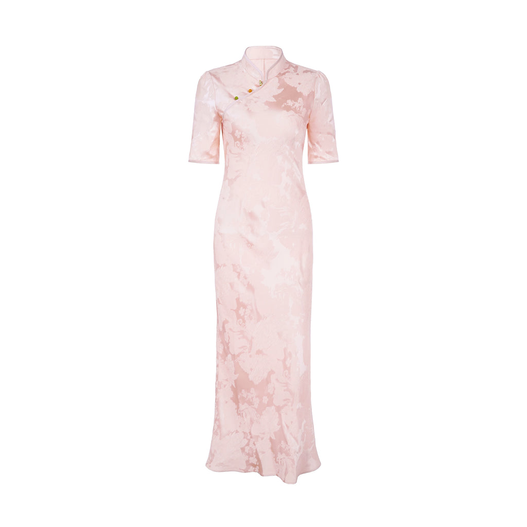Jacquard Bias-Cut Mid-Sleeve Cheongsam Dress