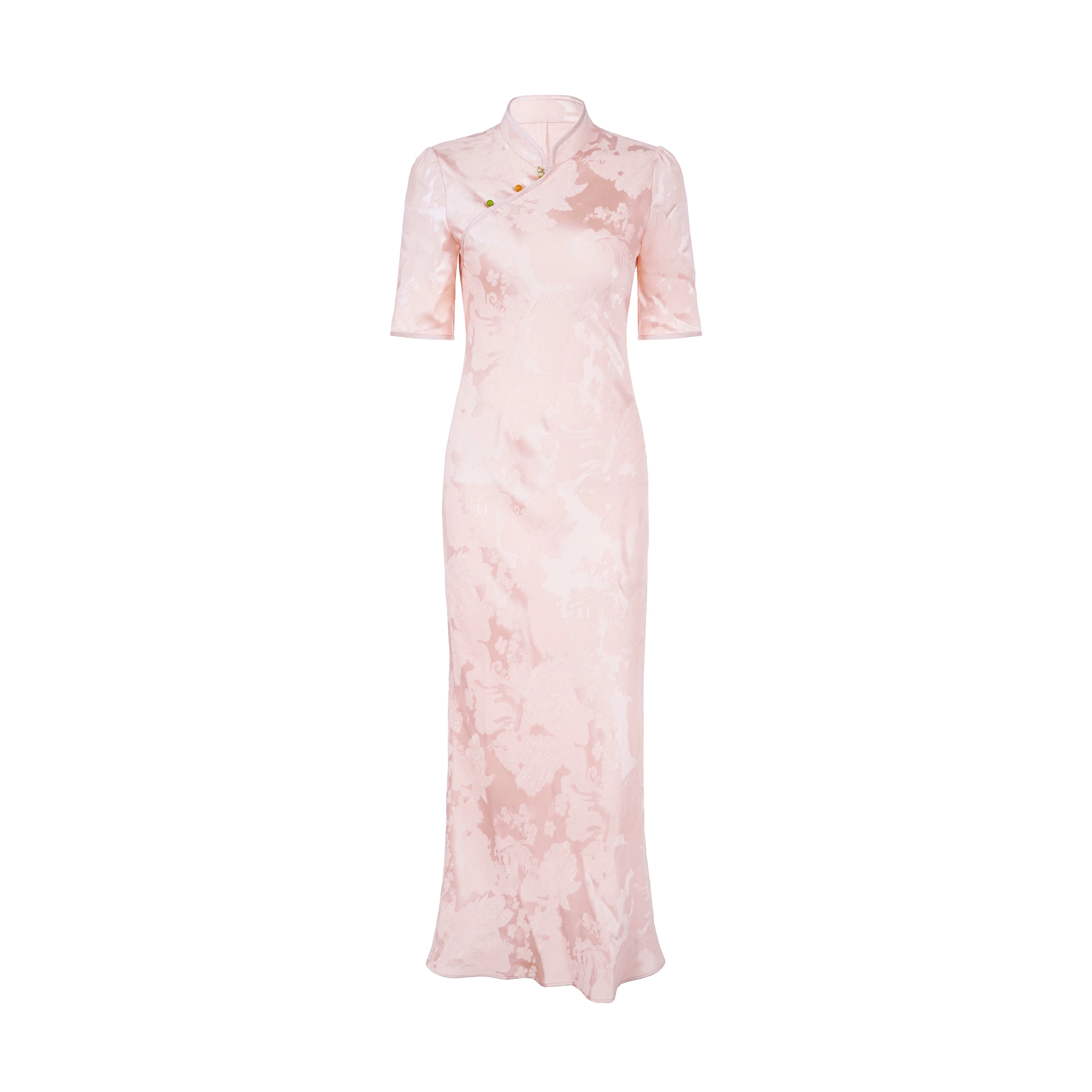 Jacquard Bias-Cut Mid-Sleeve Cheongsam Dress