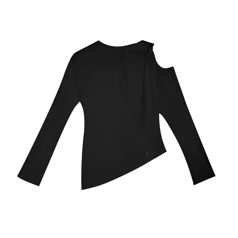 Slim Fit Round Neck Hollow Twist Knot Asymmetrical Hem T-Shirt