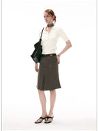 French-Inspired Ribbed Half Sleeve Polo Knit Top
