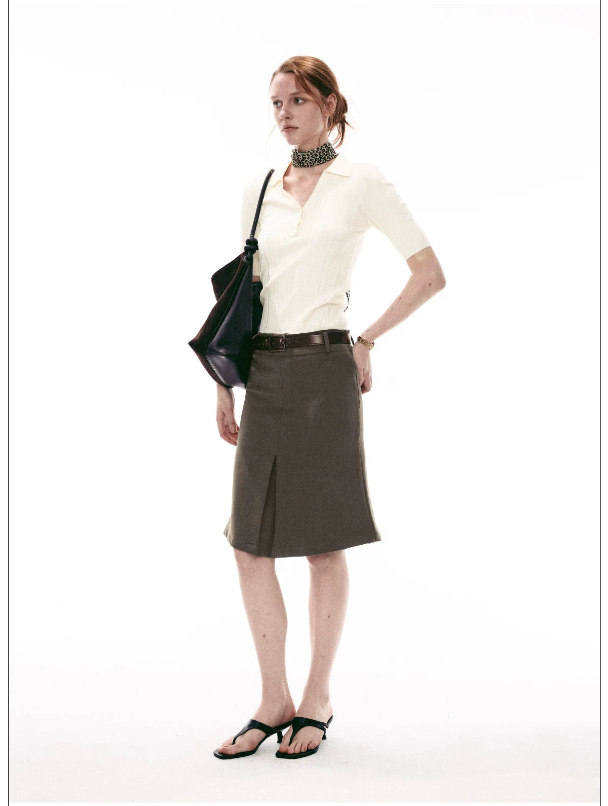 French-Inspired Ribbed Half Sleeve Polo Knit Top
