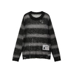 Soft Wool & Mohair Striped Open-Knit Distressed Sweater