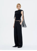 French Sheer Shawl Off-Shoulder Backless Top