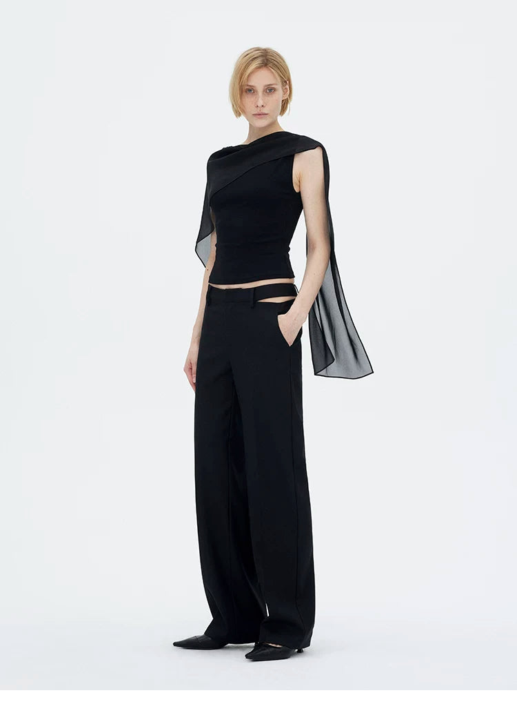 French Sheer Shawl Off-Shoulder Backless Top