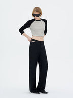 Contrast Raglan 3/4 Sleeve Curved Hem Cropped T-Shirt