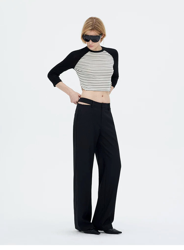 Contrast Raglan 3/4 Sleeve Curved Hem Cropped T-Shirt