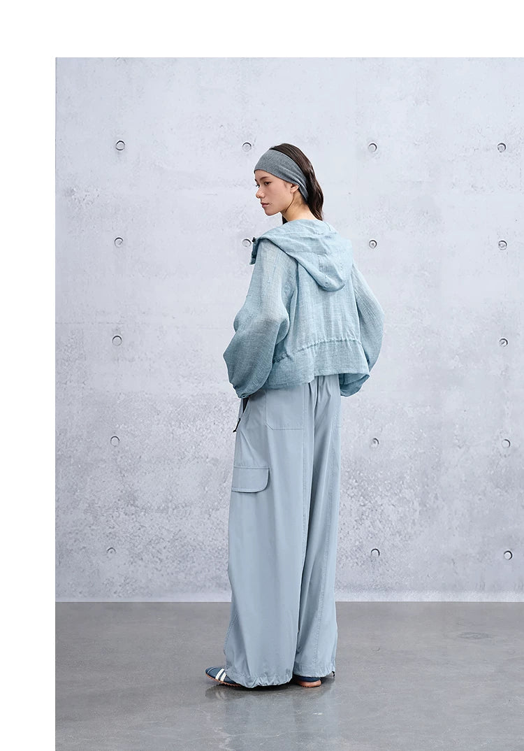 Summer Loose Casual Hooded Jacket with Drawstring Waist
