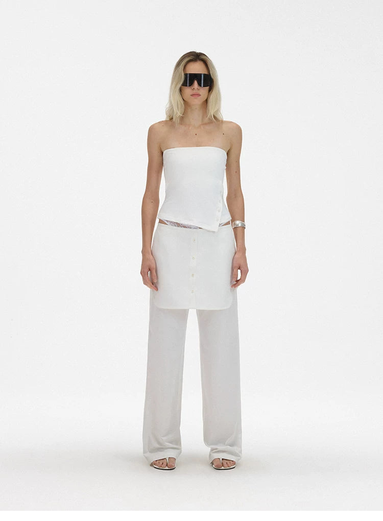 Asymmetric Button Slit Bandeau Top with Built-In Pads
