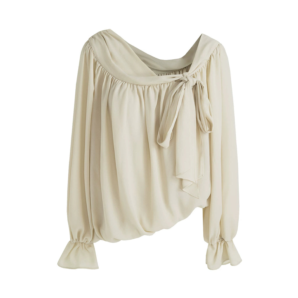 French-Inspired Asymmetric One-Shoulder Shirt