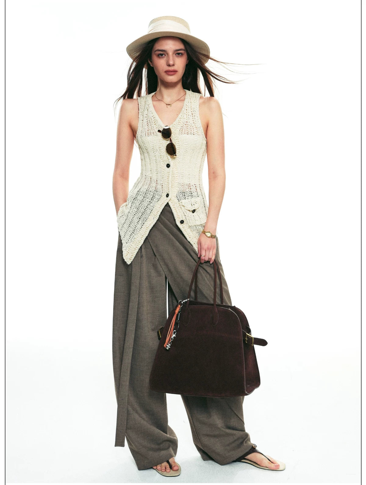 French Vintage Sleeveless Pointelle Knit Vest for Summer