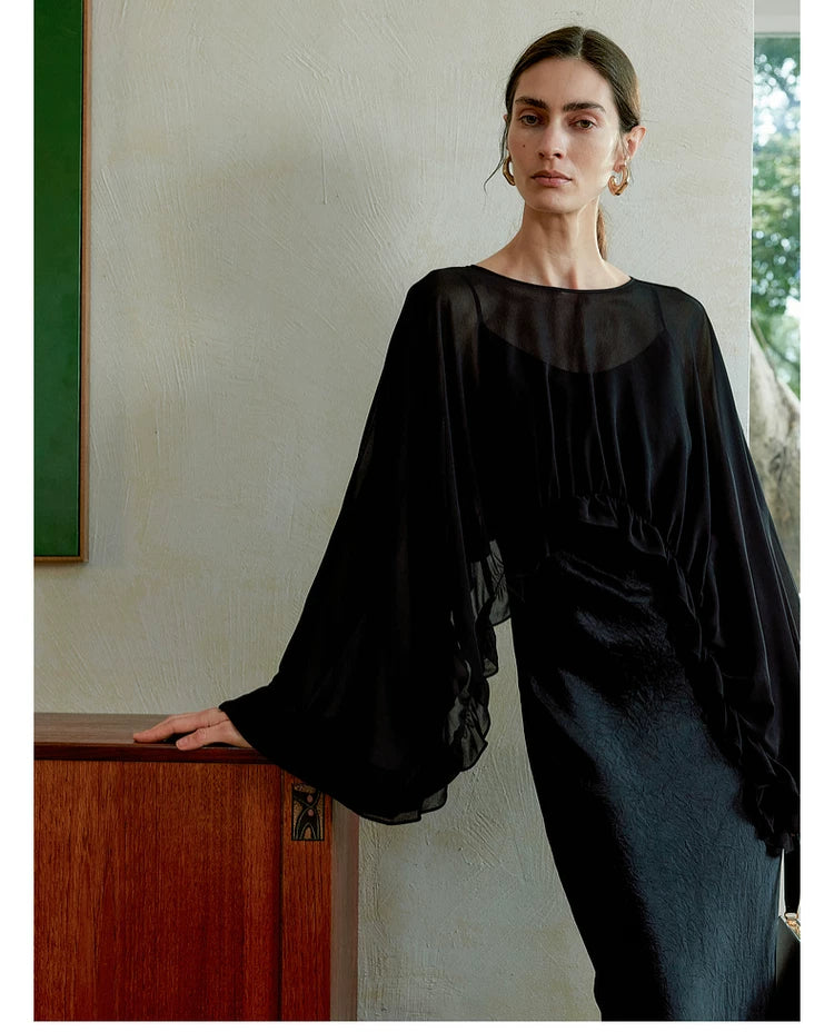 Versatile Sheer Chiffon Textured Ruffle Top